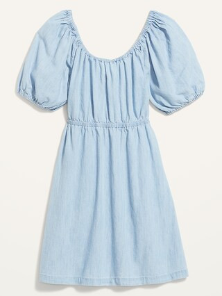 Puff-Sleeve Tie-Back Chambray Swing Dress for Women | Old Navy (CA)