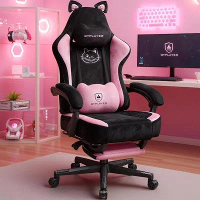 Pink Gaming Chair Cute with Cat Ears Ergonomic Computer Chair with Cat Embroidery Adjustable Memory Foam Lumbar Support and Headrest Comfortable Recl | Wayfair North America