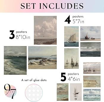 97 Decor Coastal Vintage Wall Art - Large Seascape Wall Art, Nautical Vintage Wall Decor, Retro S... | Amazon (US)
