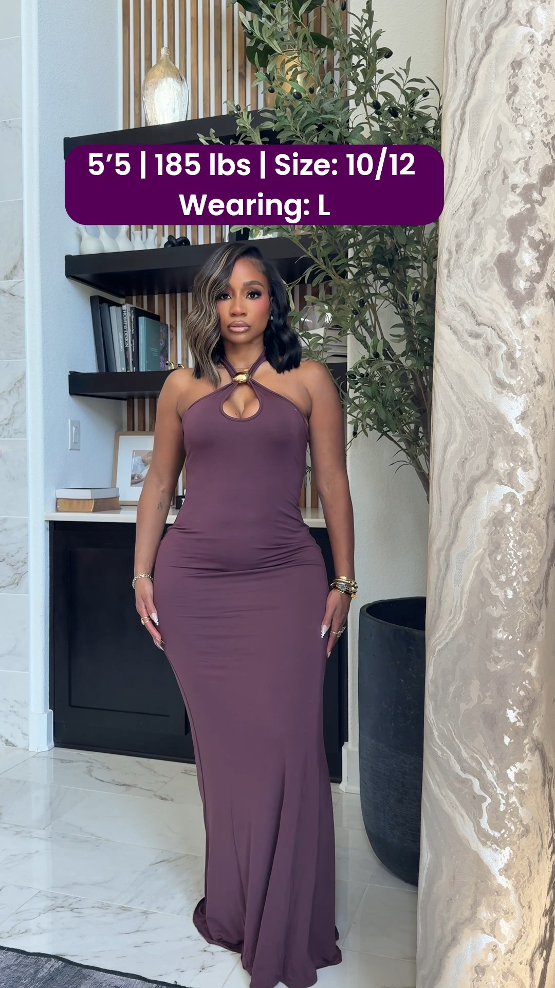 Wine color maxi dress with gold hardware! 

#LTKootd #LTKMidsize