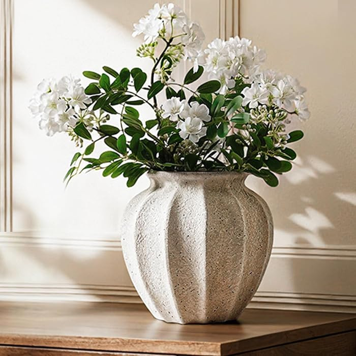 LE TAUCI White Ceramic Vase, 9.3-Inch Textured Flower Vase, Rustic White | Amazon (US)
