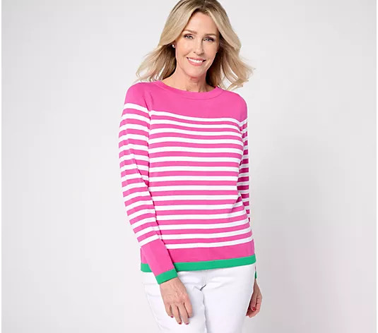 Belle by Kim Gravel Nautical Stripe Sweater with Pop Hem | QVC