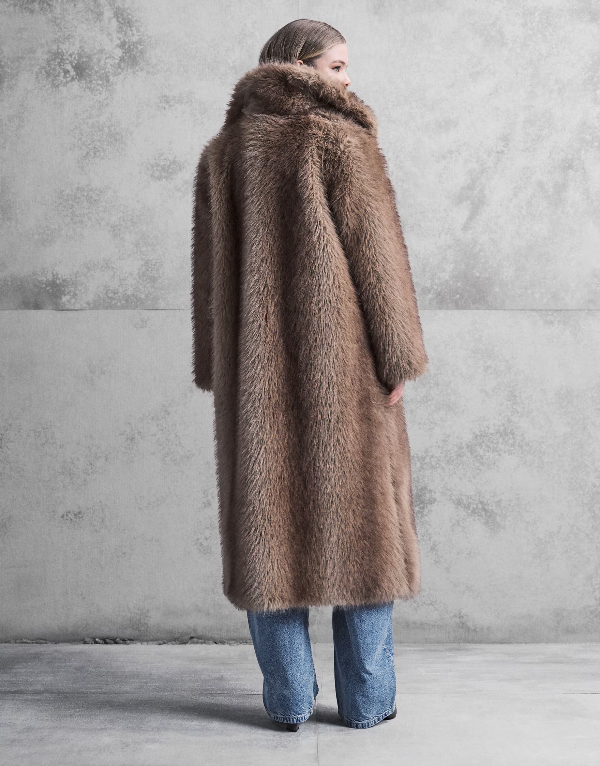 ASOS DESIGN longline tipped faux fur car coat in brown | ASOS (Global)