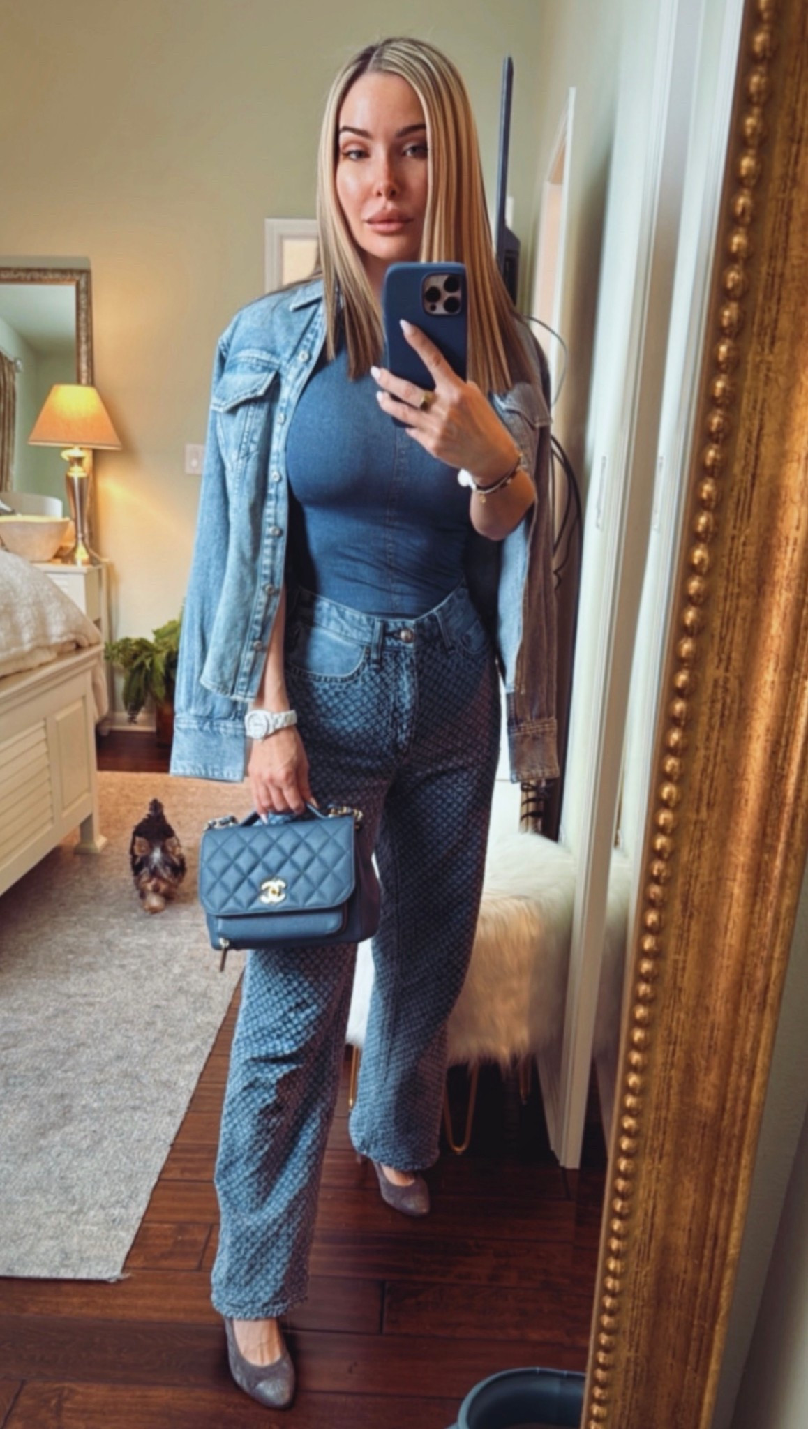 Denim on denim on denim + contrasting textures, with a side of Chanel and Isabella! 🐶

The base layer top is actually the most buttery soft tee that is laser printed to look like denim! Obsessed! And the feather weight outer layer denim l/s top doubles as a shirt, jacket or is fab with the sleeves rolled up, knotted and worn over a bikini with cut offs shirts. #versatility is key

Bag: Chanel 19; very rare denim blue color is the caviar leather with gold hardware
Shoes: Chanel blueish/grey suede quilted pumps

#LTKStyleTip #LTKTravel #LTKSeasonal
