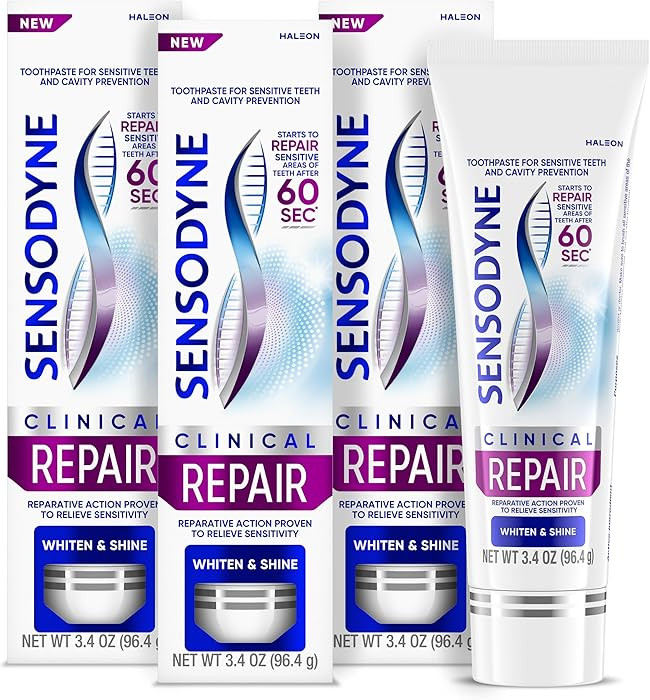 Sensodyne Clinical Repair Whiten & Shine Toothpaste for Sensitivity Relief, 3.4 oz (3 Pack) | Amazon (US)