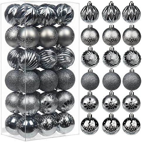 2.36" Christmas Ball Ornaments 36 Pcs Christmas Tree Decorations Set Shatterproof Small Gray Silv... | Amazon (US)