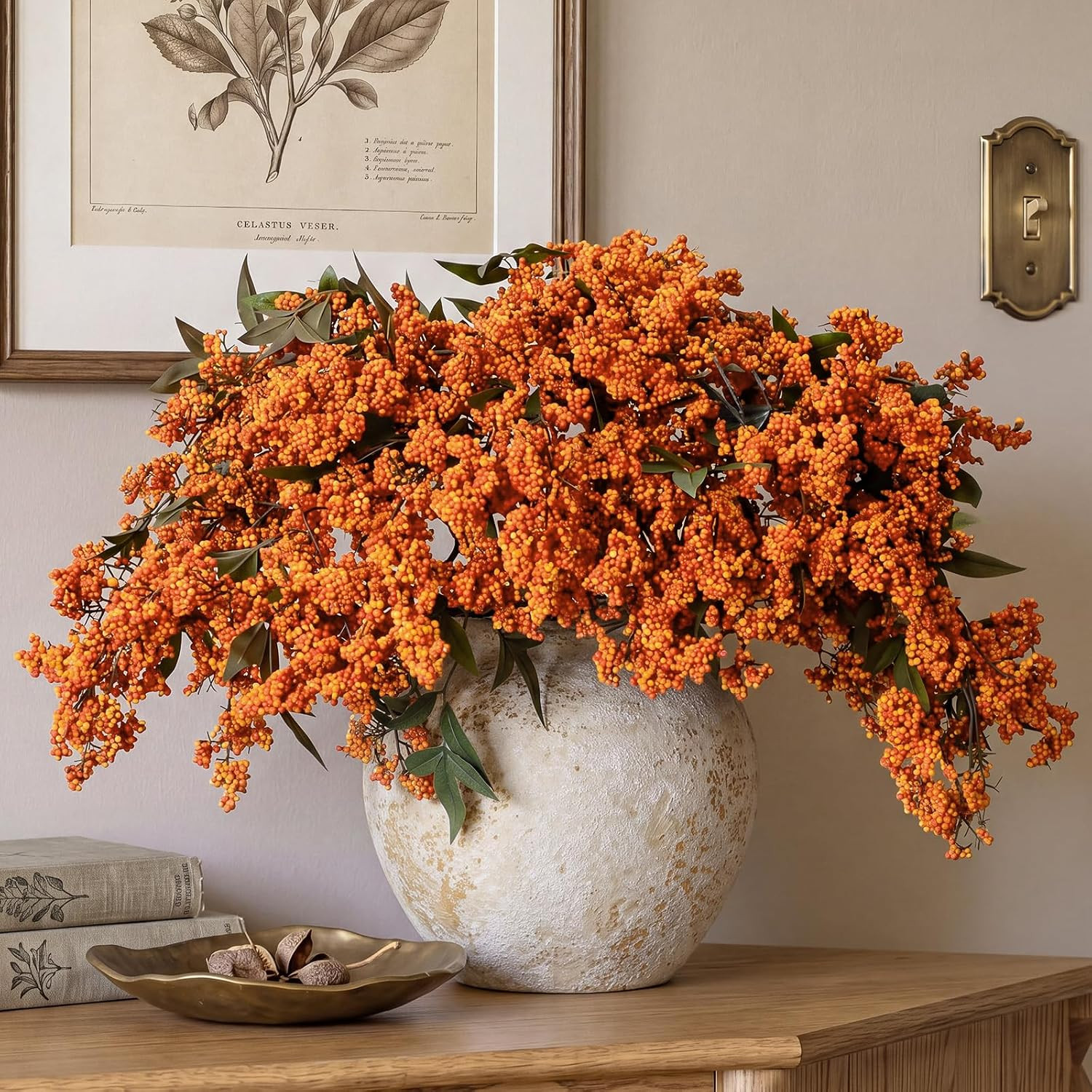 3 Pcs Artificial Berry Stems 42 Inch Orange Green Fall Decor | Amazon (US)