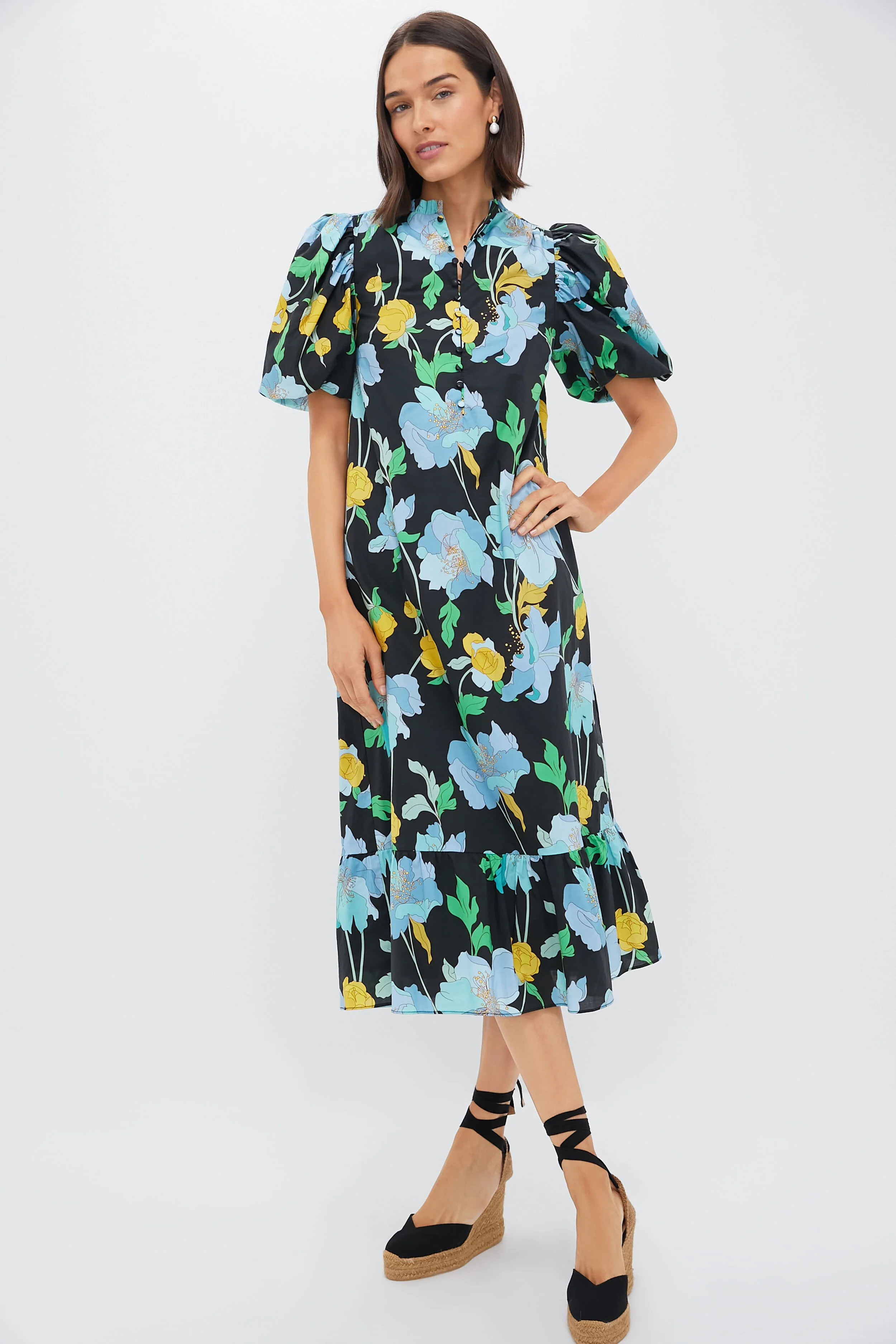 Black & Airy Blue Floral Mimi Midi Dress | Tuckernuck (US)