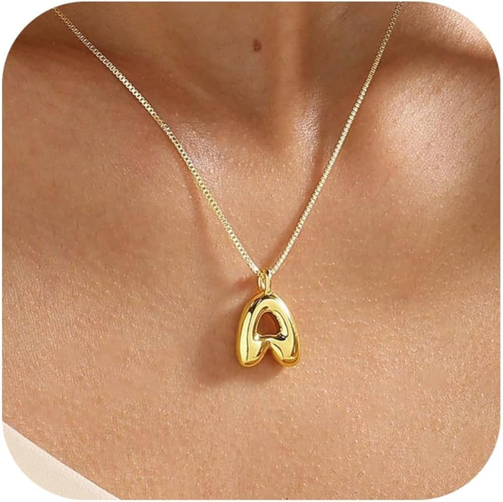 Bubble Letter Necklace Initial Necklaces for Women Dainty Charm Pendant Necklace Trendy Name Neck... | Amazon (US)