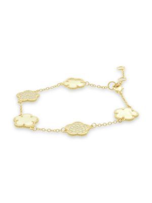 JanKuo Flower 14K Goldplated, Mother-Of-Pearl &amp; Cubic Zirconia Station Bracelet on SALE | Sak... | Saks Fifth Avenue OFF 5TH