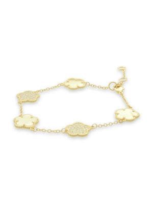 JanKuo Flower 14K Goldplated, Mother-Of-Pearl &amp; Cubic Zirconia Station Bracelet on SALE | Sak... | Saks Fifth Avenue OFF 5TH (Pmt risk)