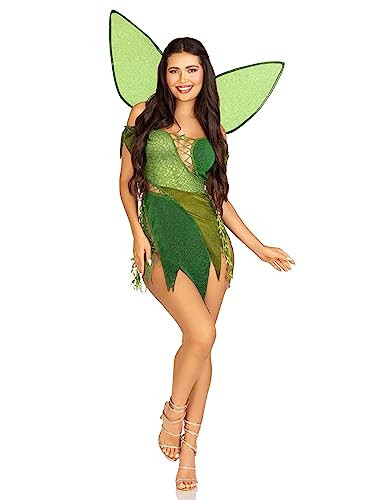 Leg Avenue Women?s 2 PC Forest Fairy Costume for Women Sexy Halloween Costumes for Women with Shimmer Fairy Wings Adult, Green, X-Small | Amazon (US)