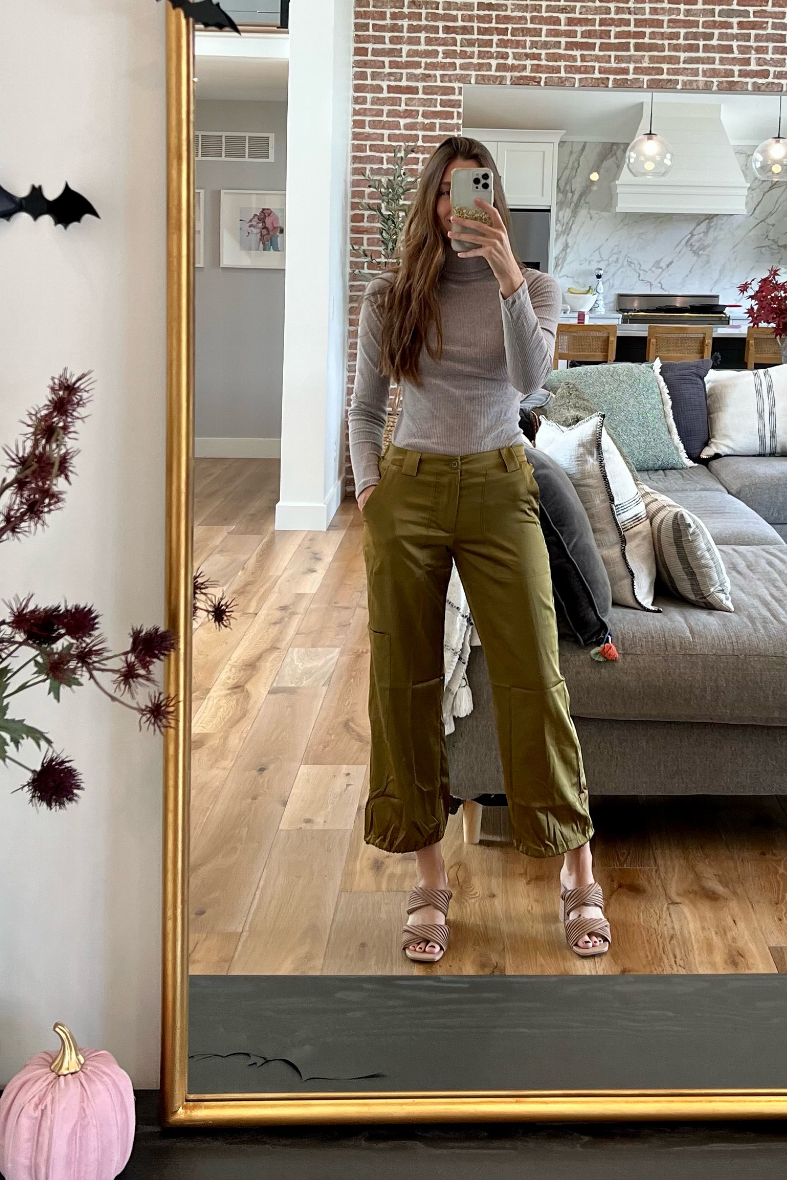 Old navy satin joggers or wide leg. Can be worn two ways. Cargo satin joggers. Fall colors. Ribbed Turtleneck. Neutrals. Fall outfit for family photos 

#LTKworkwear #LTKfindsunder50 #LTKover40