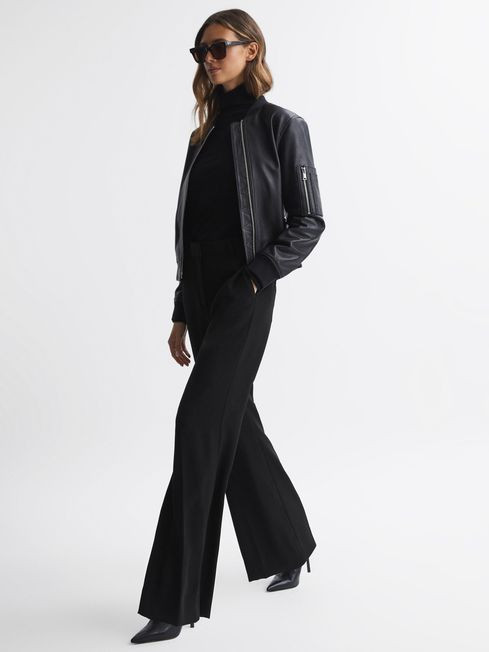 Reiss Black Margeaux Wide Leg Trousers | Reiss US