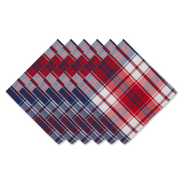 Set of 6 20" x 20" Red, Blue, and White Americana Plaid Modern Style Napkins | Walmart (US)