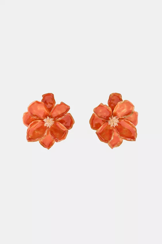 ENAMELED METAL FLOWER EARRINGS | Zara US