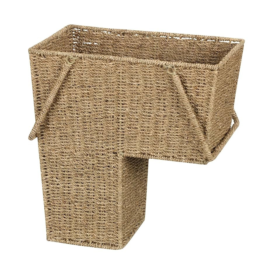 Household Essentials Wicker Stair Basket with Handles, Handwoven Seagrass, Sits on Two Stairs, Li... | Amazon (US)