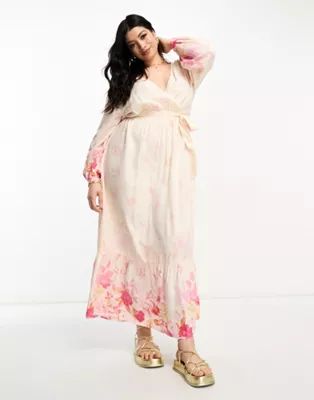River Island Plus ombre floral wrap maxi dress in pink | ASOS (Global)