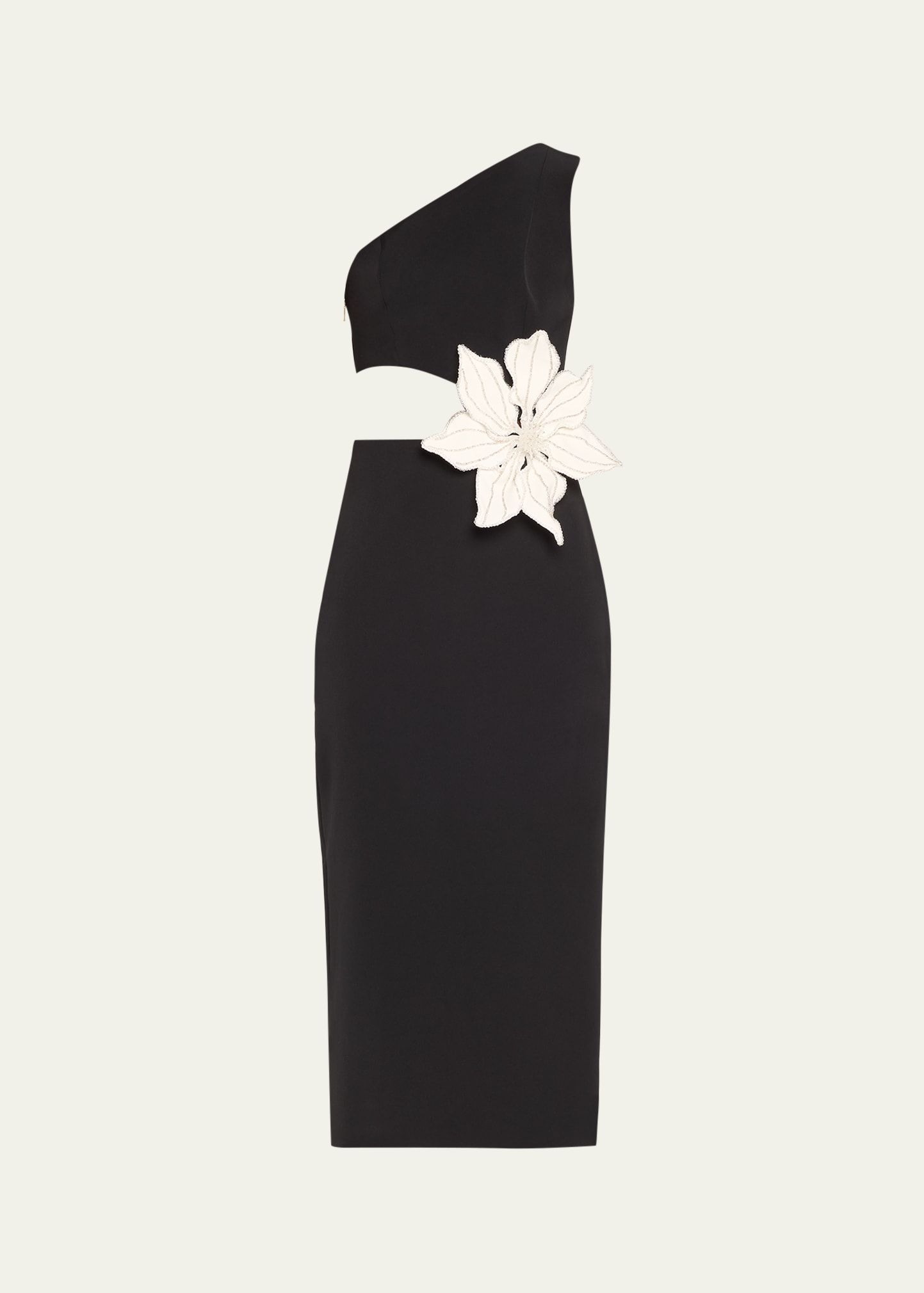 PatBO Flower Applique One-Shoulder Cutout Midi Dress | Bergdorf Goodman