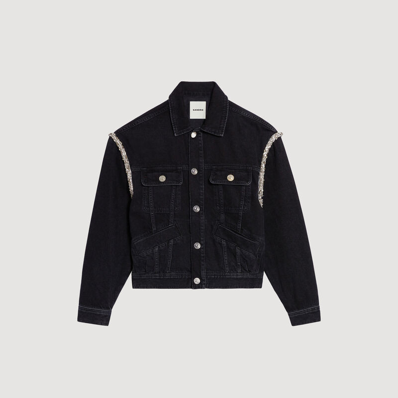 Oversized denim jacket with rhinestones | Sandro US | Sandro-Paris US