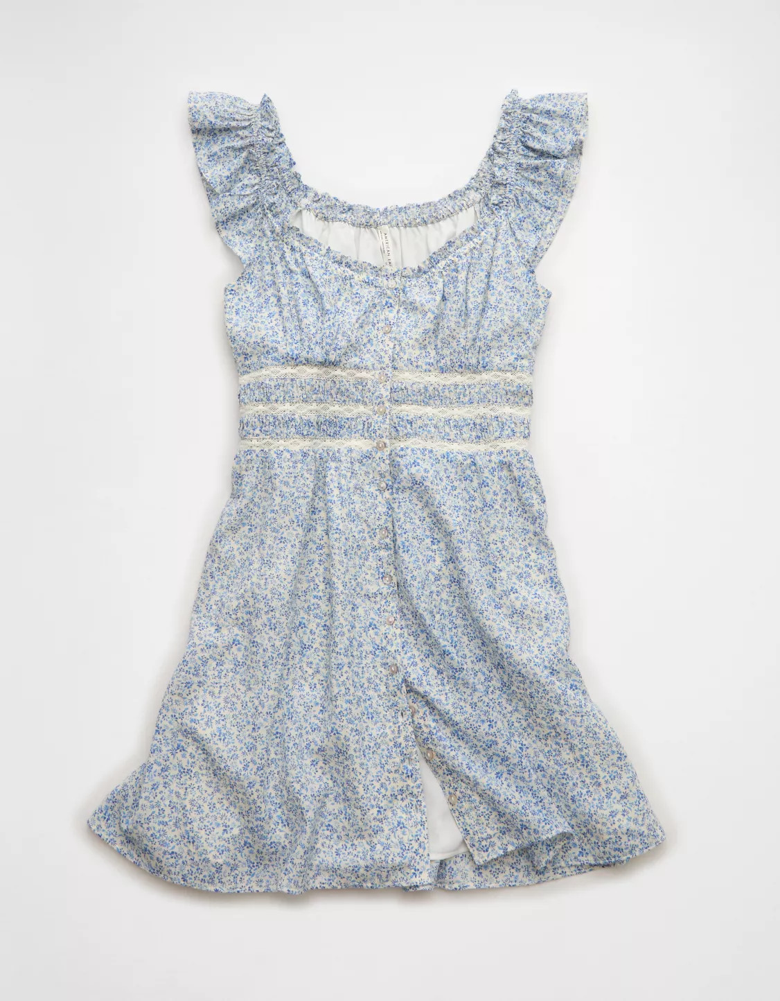 AE Babydoll Short-Sleeve Button-Up Mini Dress | American Eagle Outfitters (US & CA)