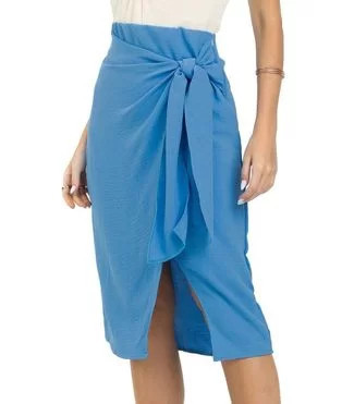 Saia Midi Feminina Com Nó Endless Azul | Dafiti (BR)