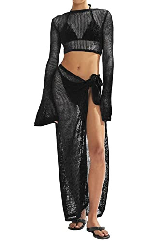 Women's Swimsuits Cover Ups Set for Crochet Bathing Suit Hollow Out 2 Piece Bikini Coverup Beach Swimwear | Amazon (US)