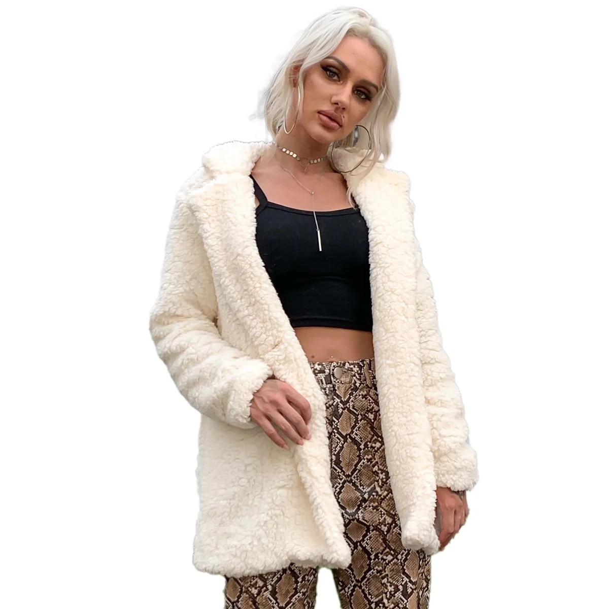 Eilly Bazar Teddy Coat for Women Double Breasted Faux Sherpa Female Coat Beige M - Walmart.com | Walmart (US)