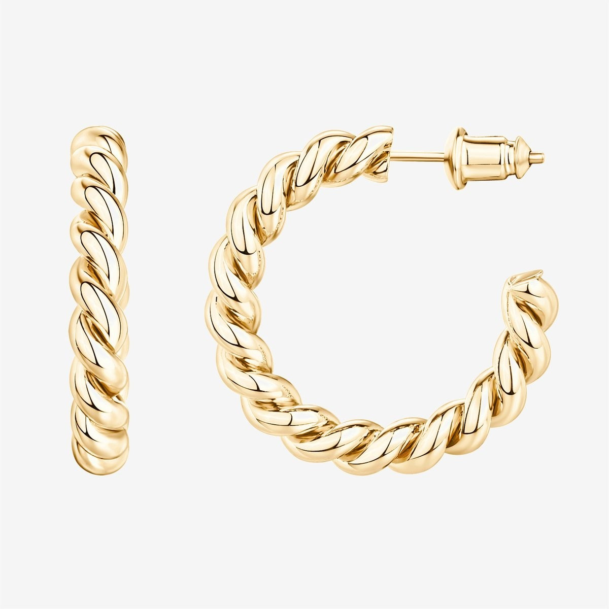 Small Twisted Hoop Earrings | 14K Gold Plated Twisted Rope Hoops | PAVOI