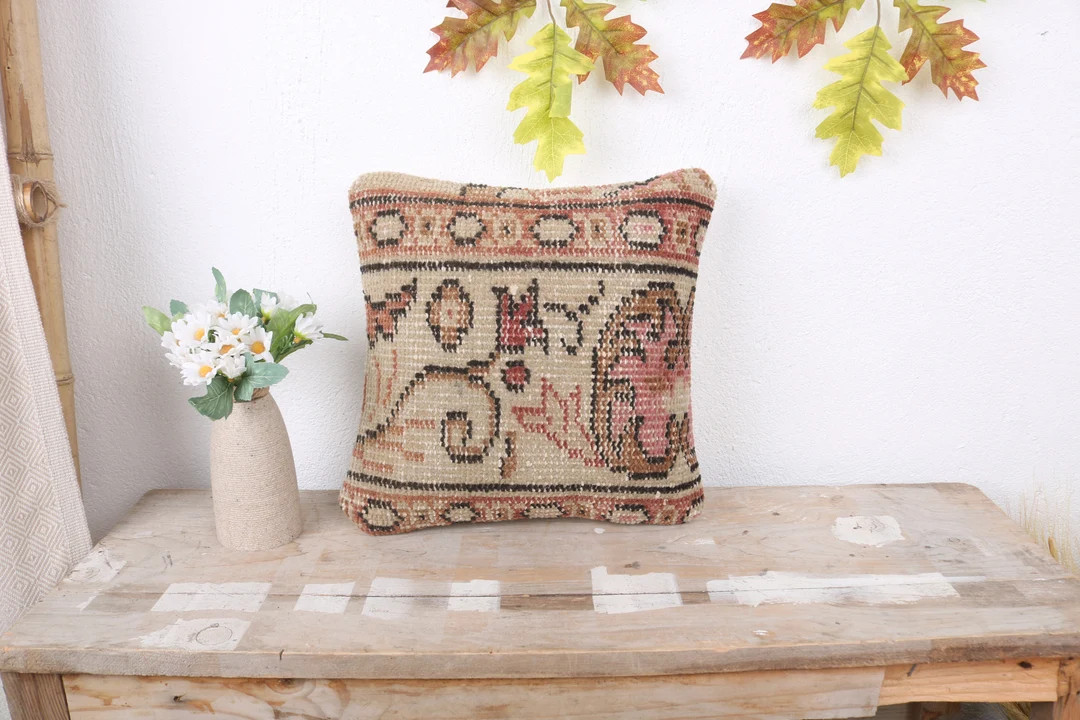 Kilim Pillow, Kilim Cushion Sham, 12x12 Interior Designer Pillow, Turkish Pillow, Beige Cushion C... | Etsy (US)