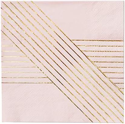 Harlow & Grey Amethyst Pale Pink with Gold Striped Lunch Paper Napkins, Pack of 20 - Birthday, We... | Amazon (US)