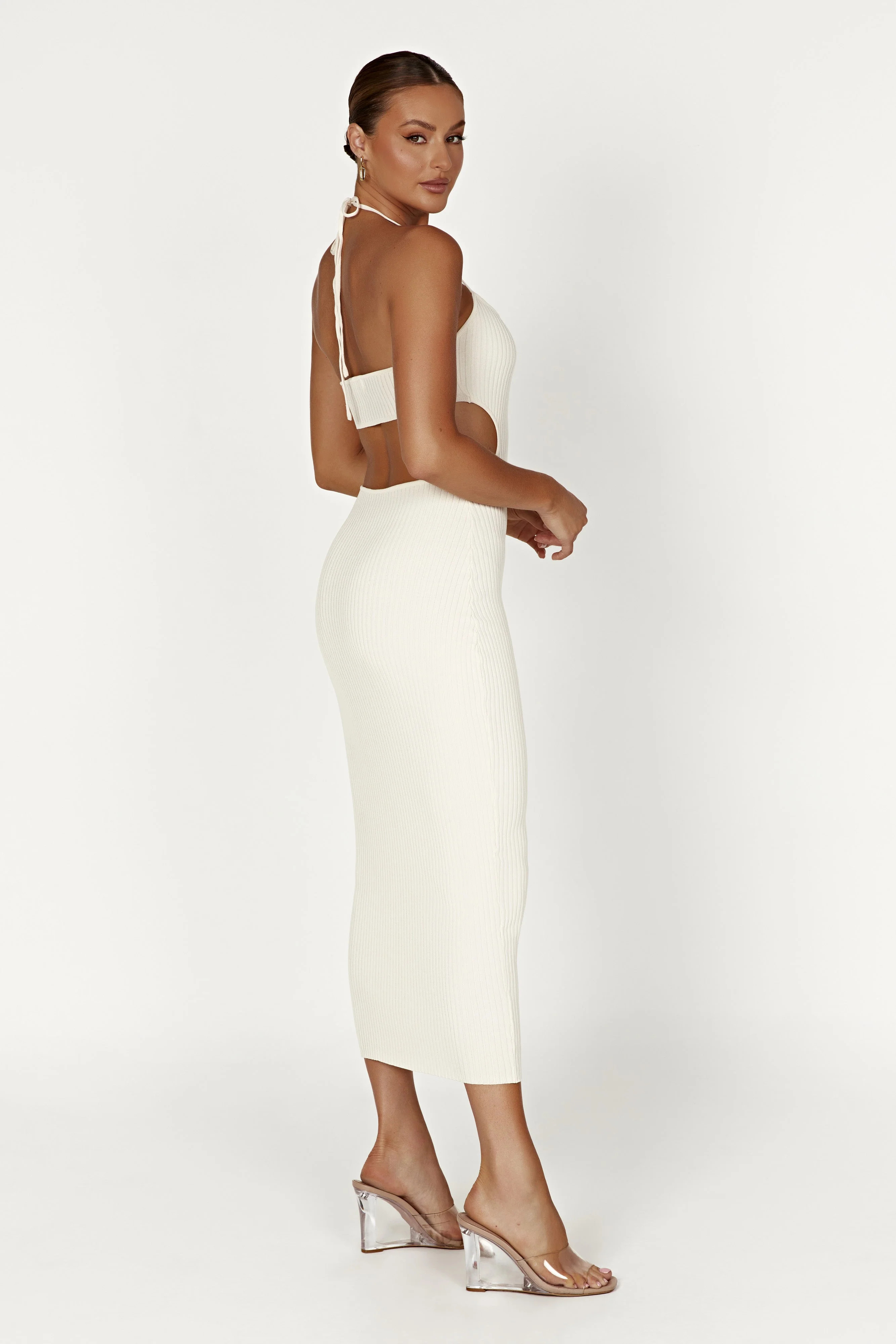 Morgan Halter Knit Midi Dress - Cream | MESHKI US