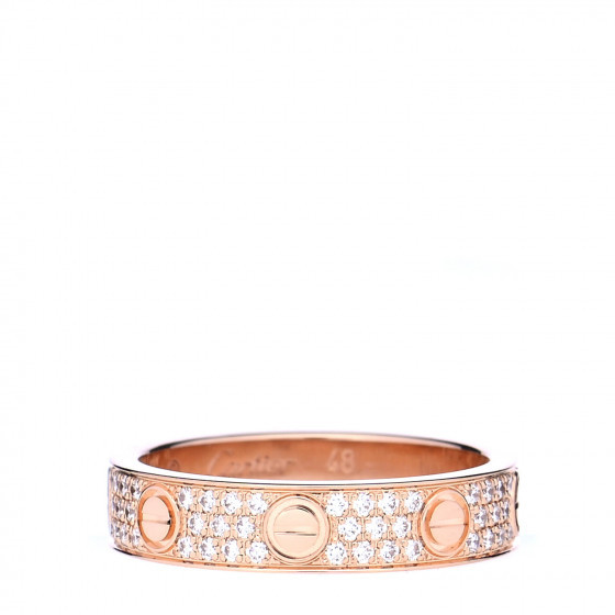 CARTIER 18K Pink Gold Diamond Paved LOVE Wedding Band Ring 48 4.5 | Fashionphile