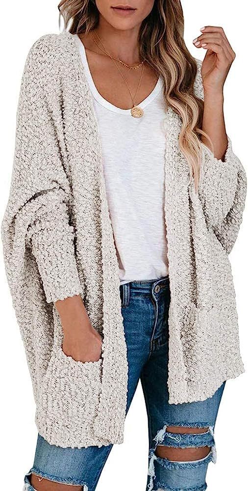 TECREW Women's Fuzzy Popcorn Cardigan Batwing Sleeve Open Front Chunky Pockets Sweater Outwear | Amazon (US)