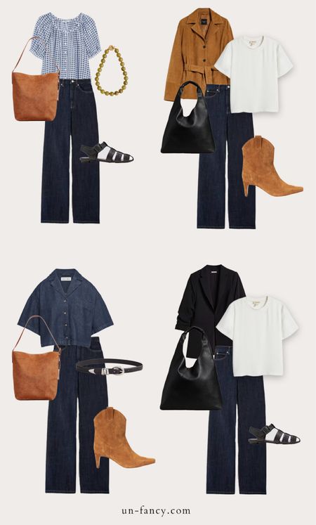 What to wear to work — 4 office ready outfits featuring dark wash wide leg jeans. A little 70s, a little minimalist, and some artist in Paris vibes.

#LTKstyletip #LTKfindsunder100 #LTKSeasonal