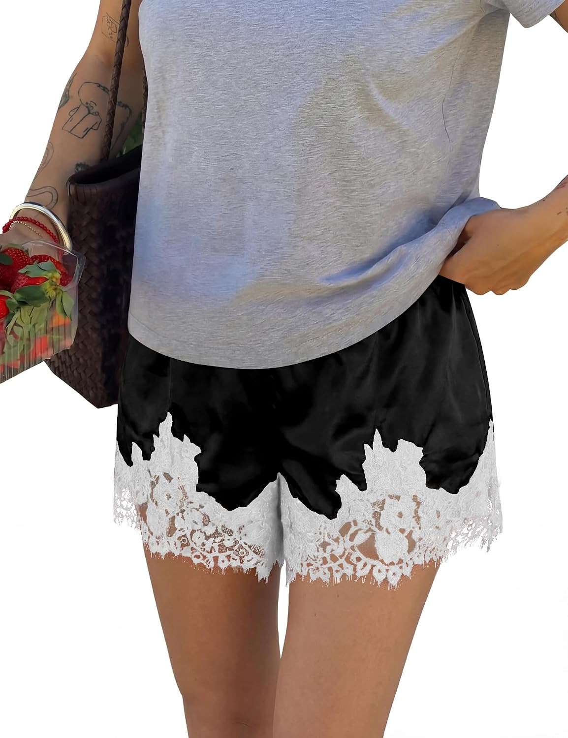 LOMON Women Satin Silk Lace Shorts Y2k Mini Shorts Coquette Bottoms | Amazon (US)