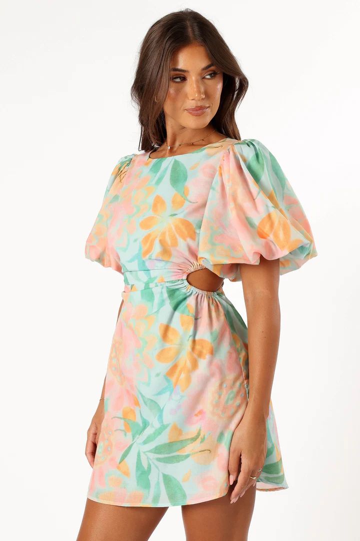 Natalie Puff Sleeve Mini Dress - Coral Print | Petal & Pup (US)