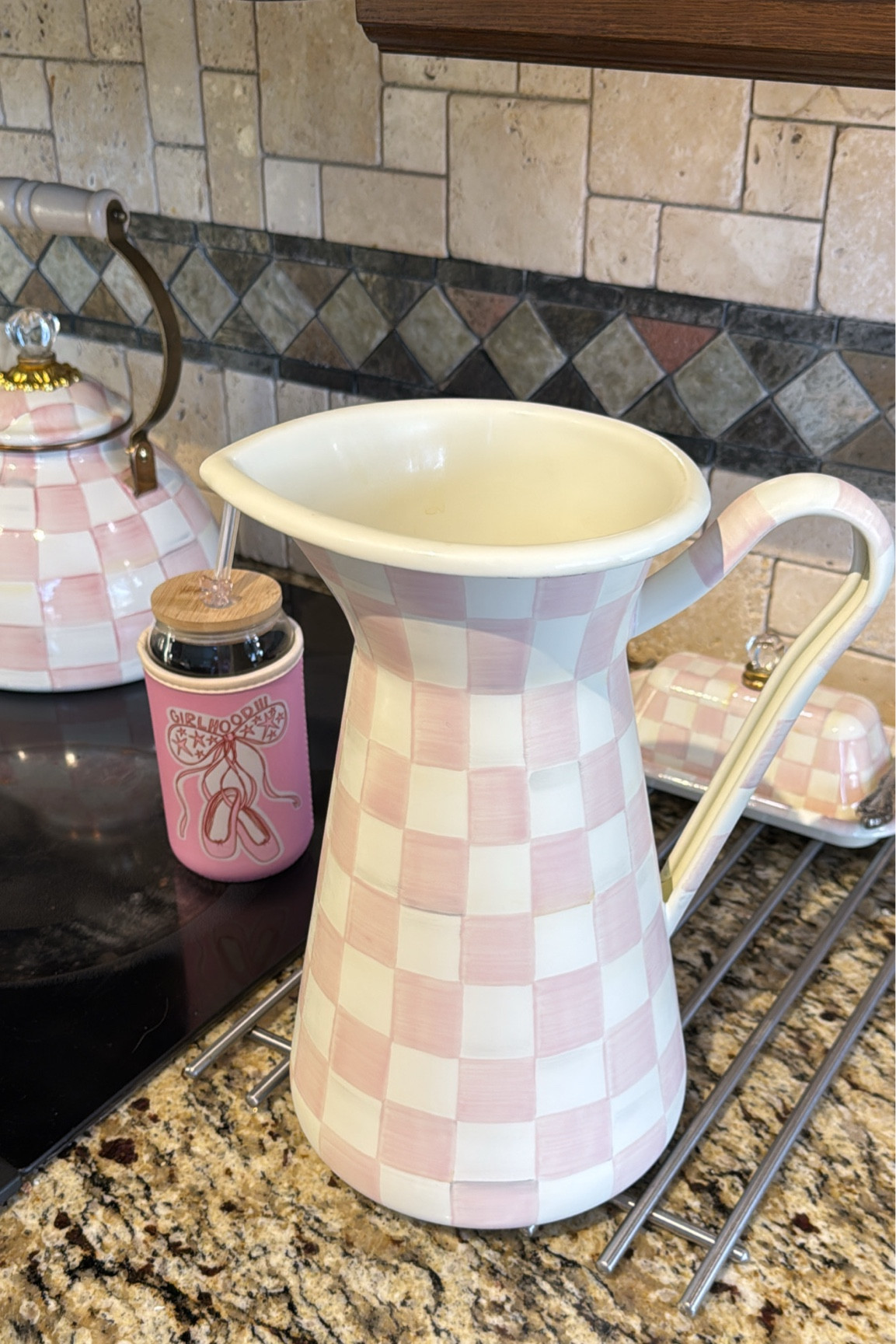 Rosy check makes the kitchen better🎀 

I have the large pitcher and tea kettle. Other items tagged are what I own, just not shown💕

#LTKHome #LTKMostLoved