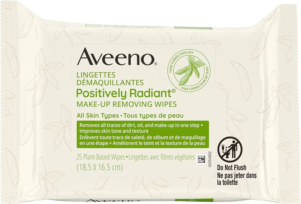 Aveeno Positively Radiant Make Up Removing Facial Cleansing Wipes with Soy Extract, Oil Free and ... | Amazon (CA)