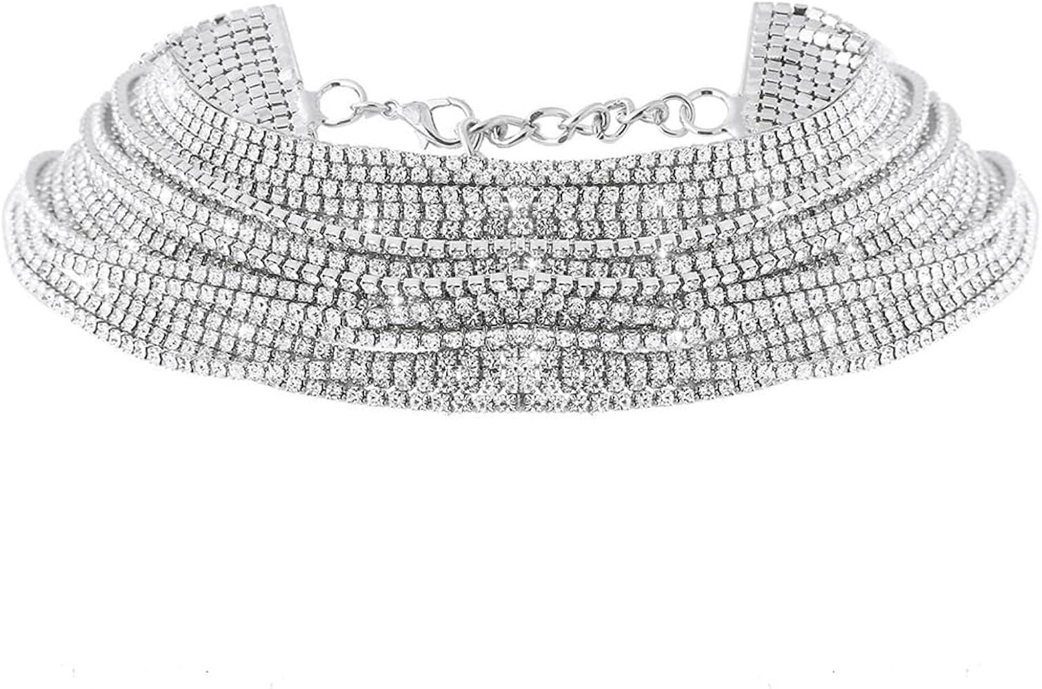 Nicute Layered Rhinestone Choker Sparkly Crystal Necklace Diamond Statement Necklace Jewelry for ... | Amazon (US)