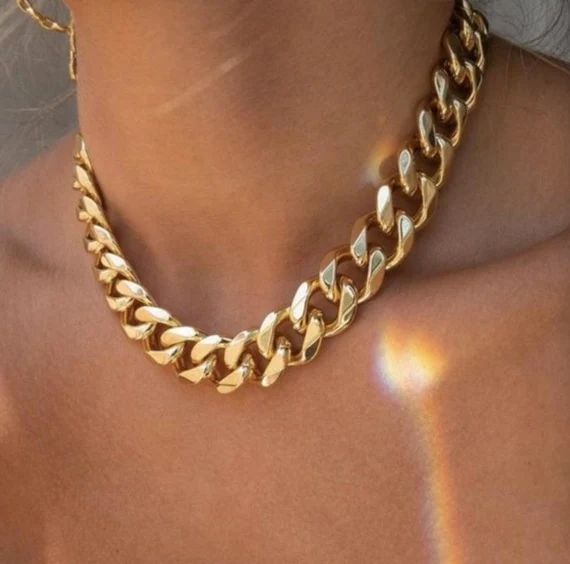 24K Gold Filled Chunky Cuban Chain Necklace Gold Chain - Etsy | Etsy (US)