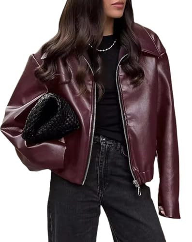 NIFTRIRY Women Leather Jackets Oversized Faux Motorcycle Jacket Coat Fall Outfits Fashion Clothes 2025 | Amazon (US)
