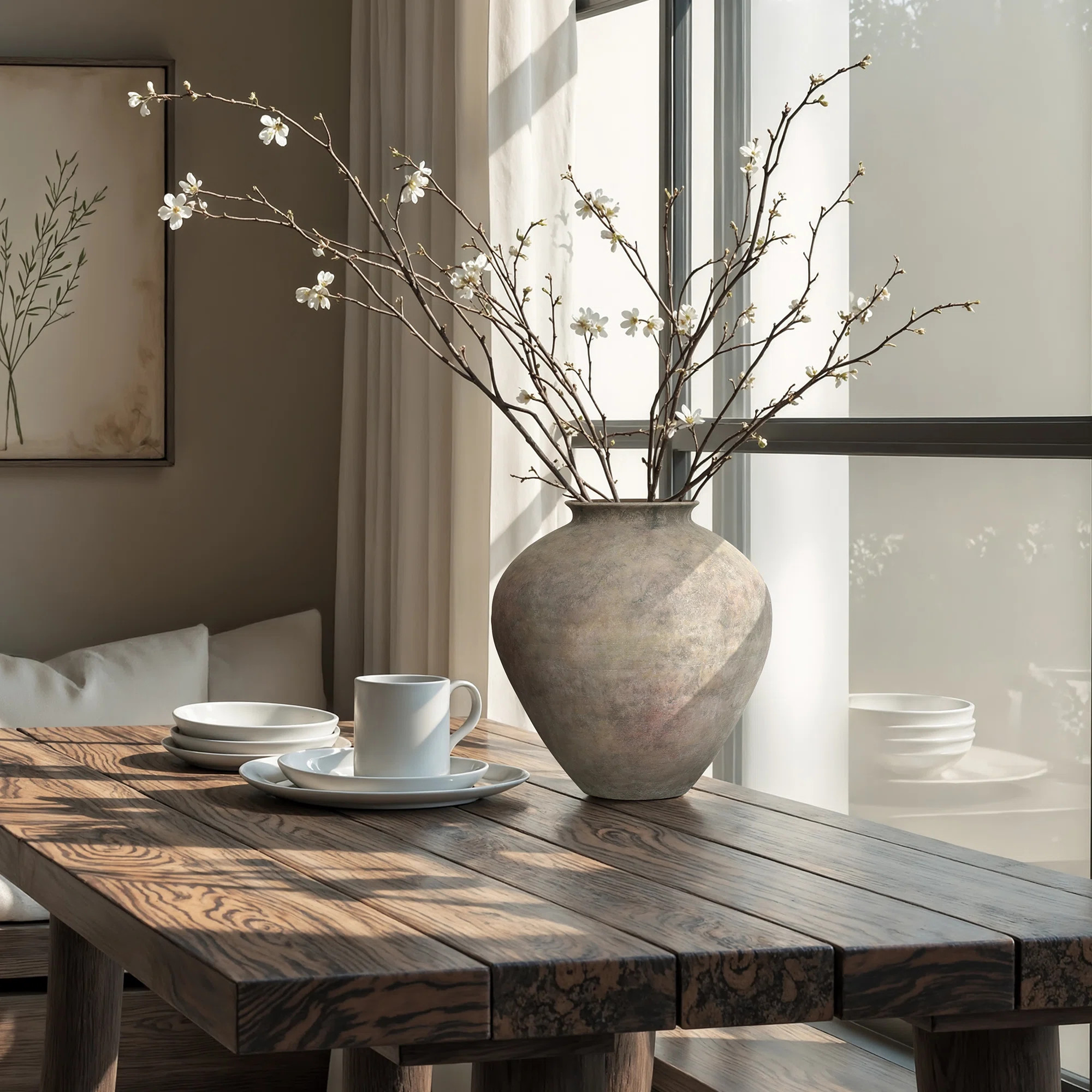 Ophelia & Co. Rustic Ceramic Vase, 12.4" Tall Terracotta Pot with Earthy Grey-Brown Finish & Revi... | Wayfair North America