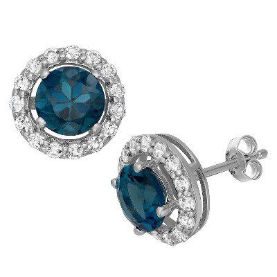 6mm Round-Cut London Blue Topaz Halo Earrings in Sterling Silver | Walmart (US)