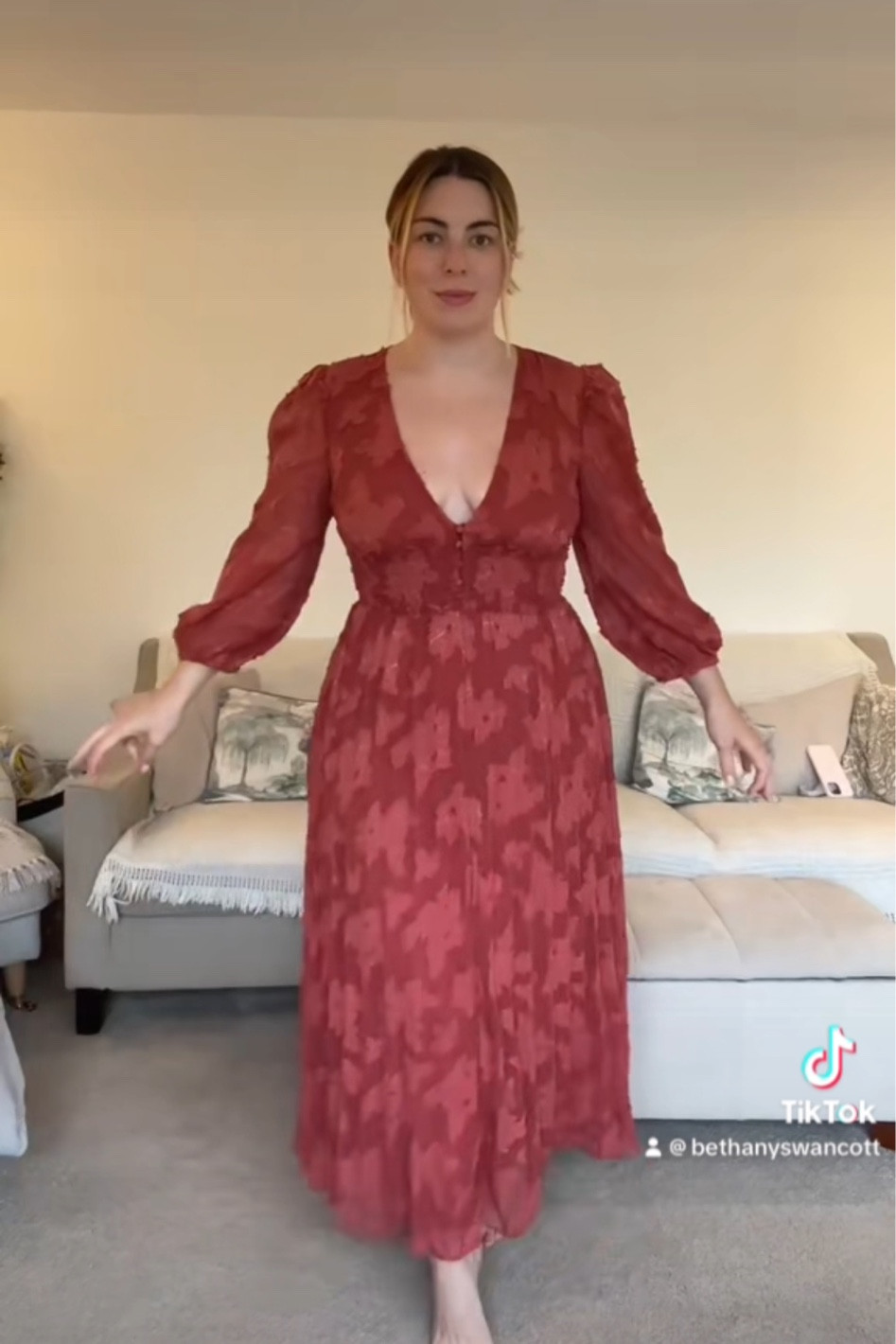 Red floral wedding guest outfit. I’m wearing size 12