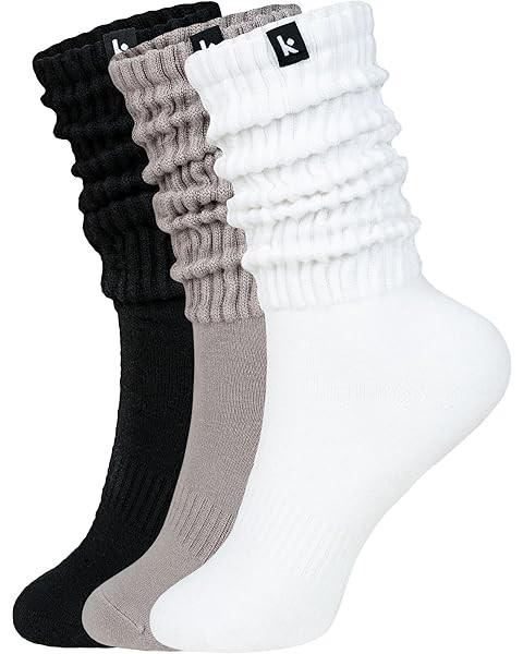 FITRELL Scrunch Crew Socks for Women, Pre-sewn Slouch Look Soft Cotton Mid Calf Retro Cute Socks ... | Amazon (US)