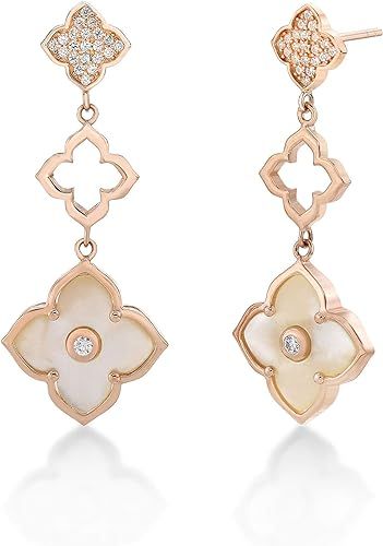 Amazon.com: Mother of Pearl and Cubic Zirconia Three Flower Drop Dangle Earrings for Women in 925... | Amazon (US)