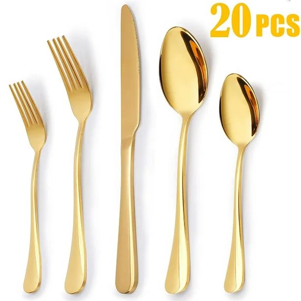 20 Piece Silverware Set Service for 4, Stainless Steel Flatware Set, Mirror Polished Cutlery Uten... | Walmart (US)