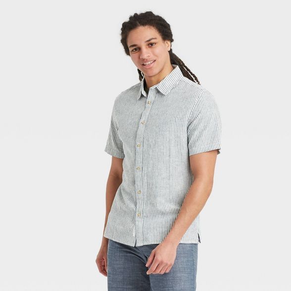 Men's Striped Regular Fit Short Sleeve Button-Down Shirt -  Goodfellow & Co™ Green/White | Target