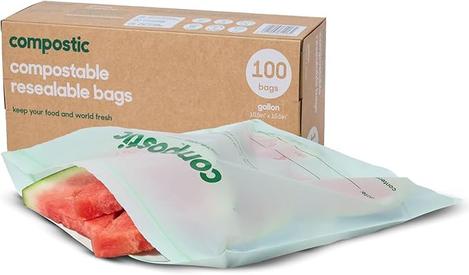 Compostic Home Compostable Resealable Gallon Bags, Microwave & Freezer Safe, Organic Food Storage... | Amazon (US)